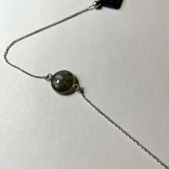 Lapis and Round Labradorite 925 Sterling Silver Station Necklace 36” - Picture 6 of 15